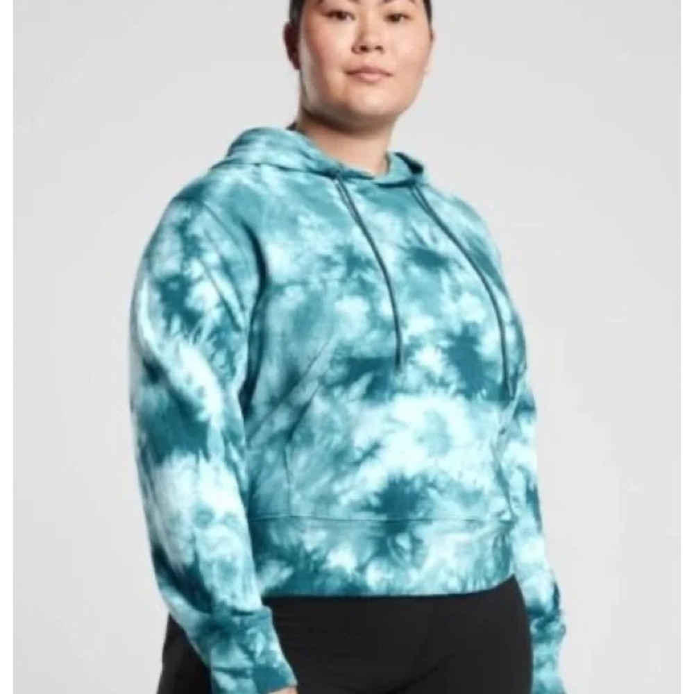Athleta Sundown‎ Tie Dye Hoodie Size XL  Sweatshirt Pullover Hood Pocket Teal